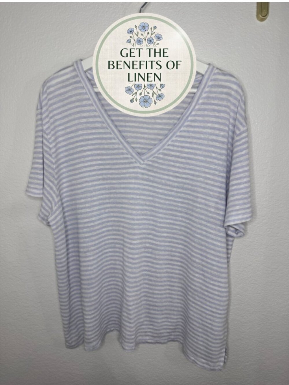 100% Linen Haven Well Within Striped V-Neck Tee - XL